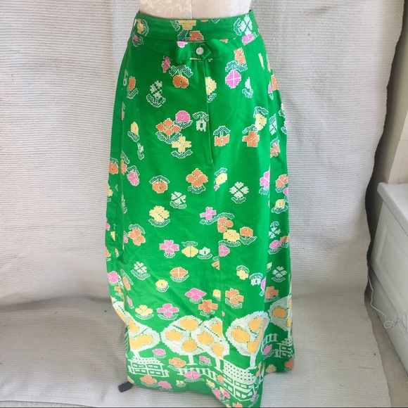VTG 70s Malia Printed Floral Folk Maxi Skirt - Picture 4 of 8